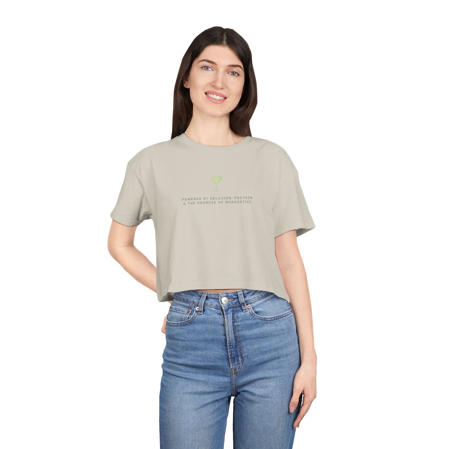 Powered by Delusion, Protein & the Promise of Margaritas — Cropped Tee