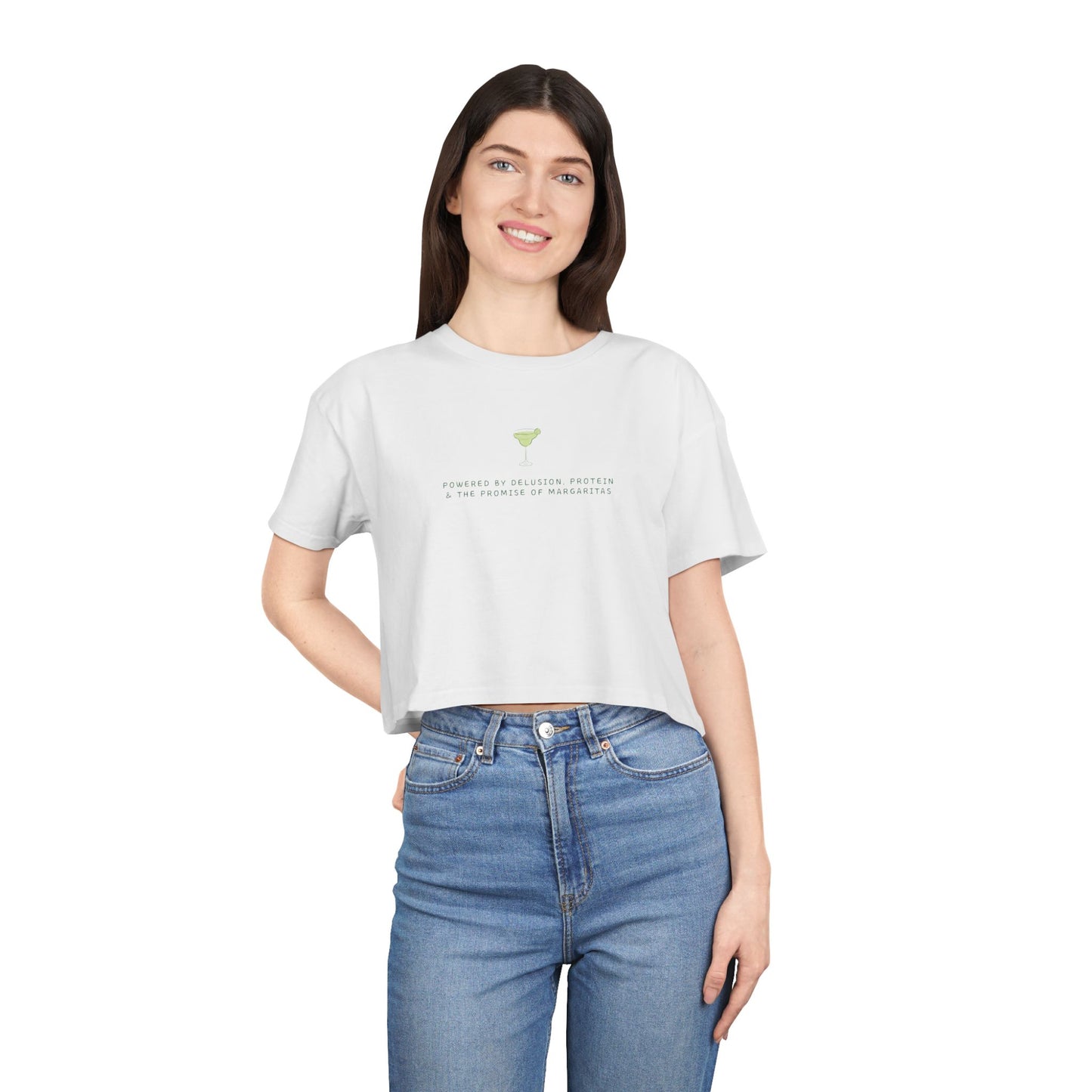 Powered by Delusion, Protein & the Promise of Margaritas — Cropped Tee