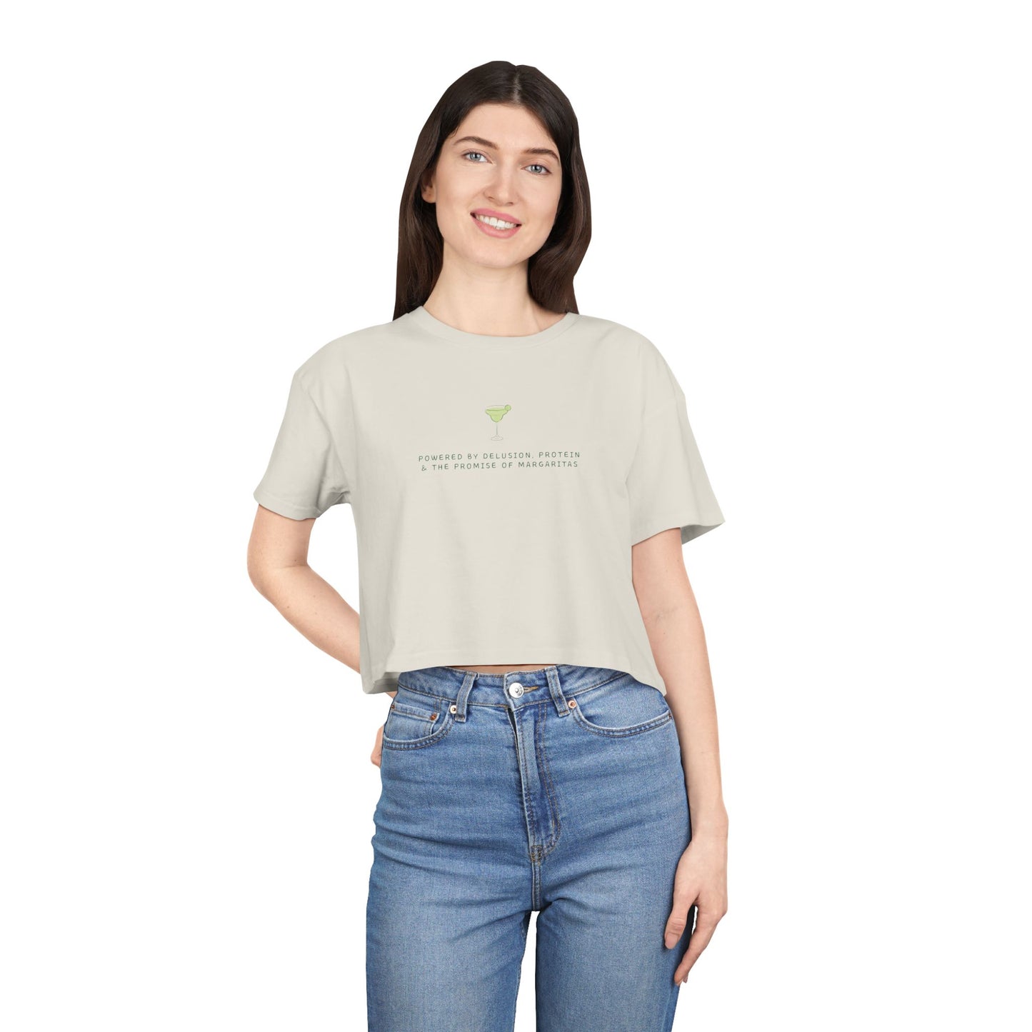Powered by Delusion, Protein & the Promise of Margaritas — Cropped Tee